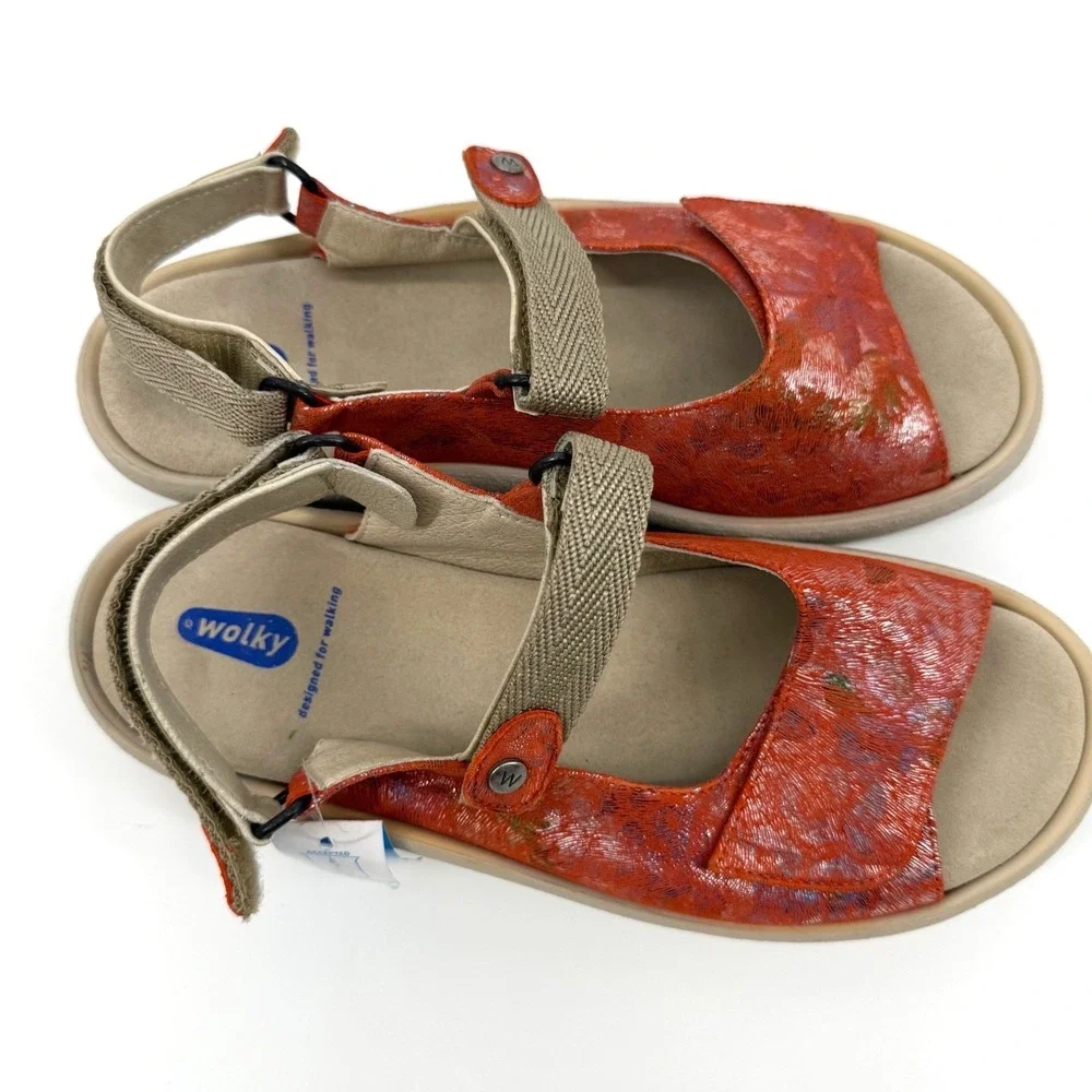 NEW Wolky 41 Jewel 3204 Sandals Red Floral Comfort Adjustable Walking Shoes APMA